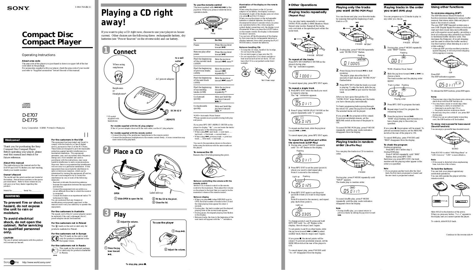 Sony DE715 Operating Instructions