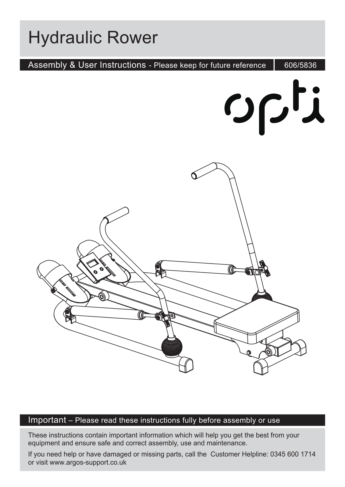 opti hydraulic rower Instruction manual