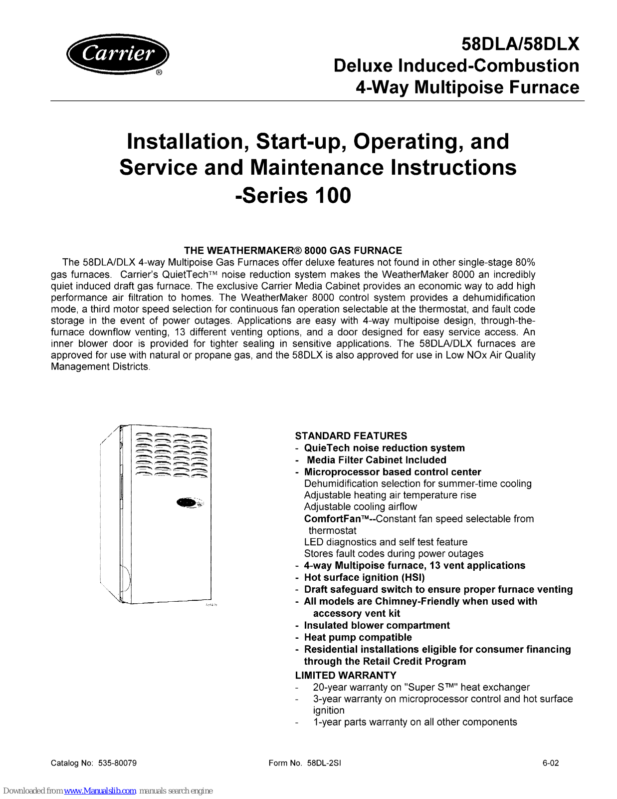 Carrier 58DLA, 58DLX Installation, Start-up, Operating And Service And Maintenance Instructions - ManualMachine.com