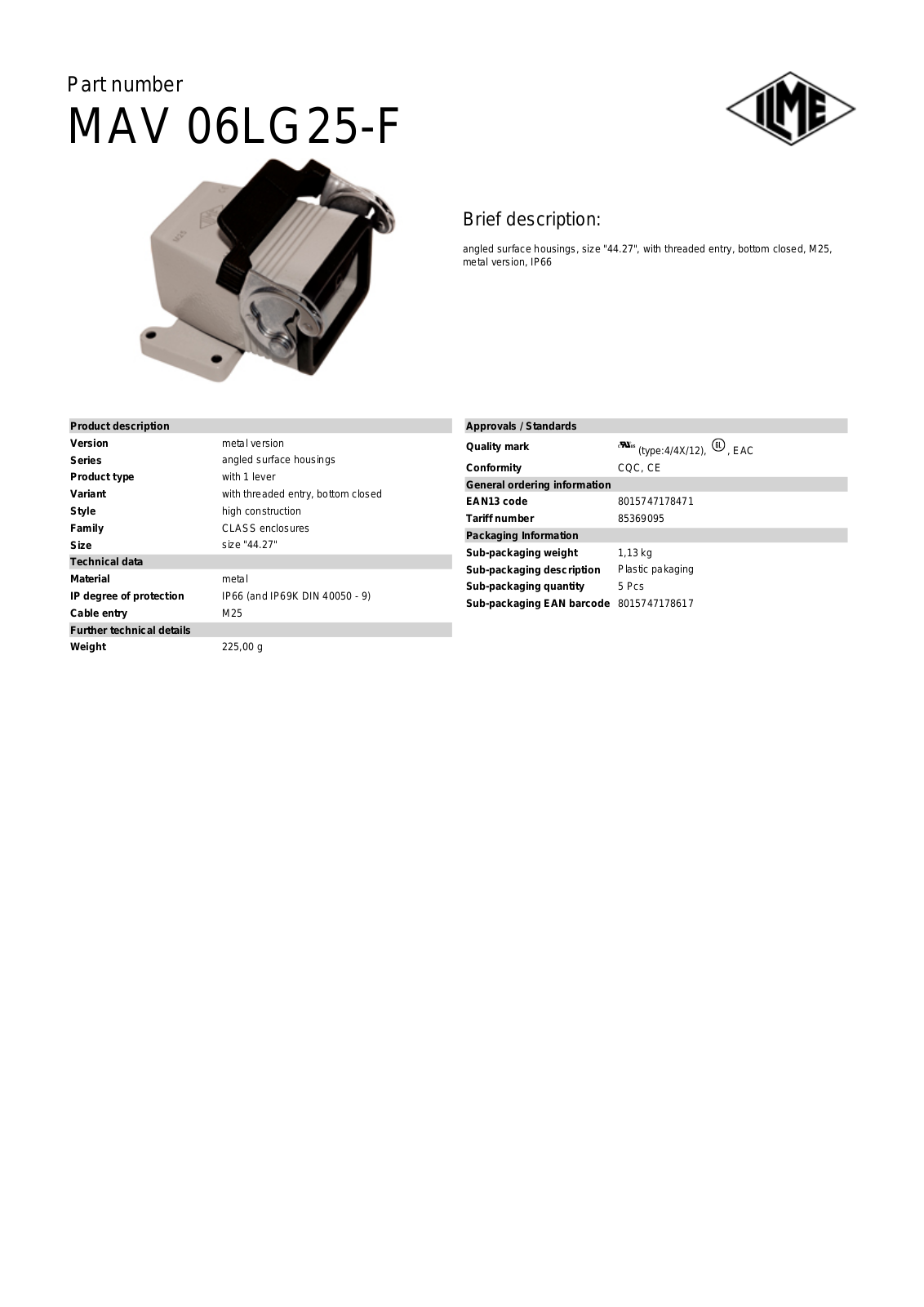 ILME MAV-06LG25-F Data Sheet