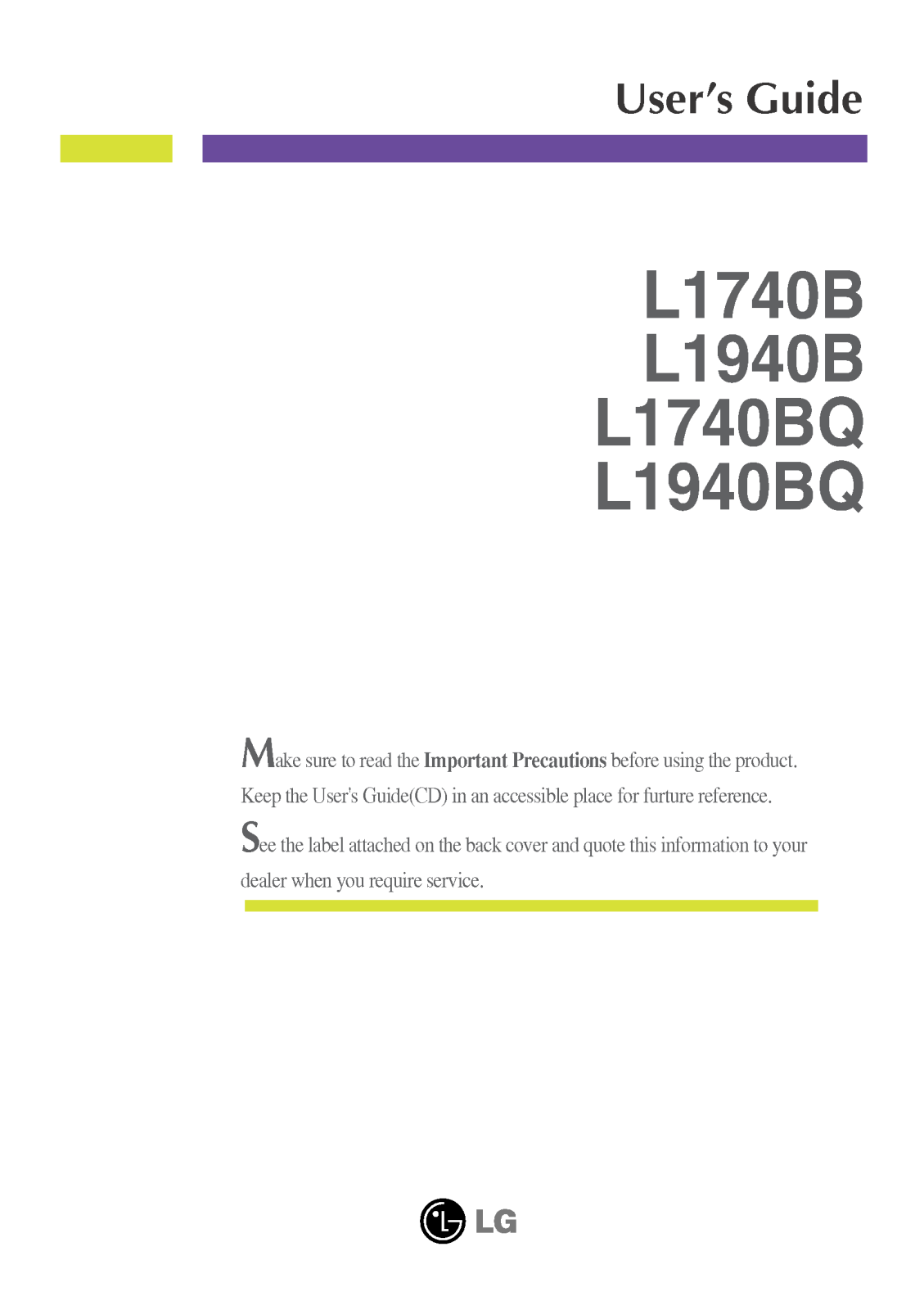 LG L1940BQ, L1940BQC, L1740BQ, L1740BQC User Manual