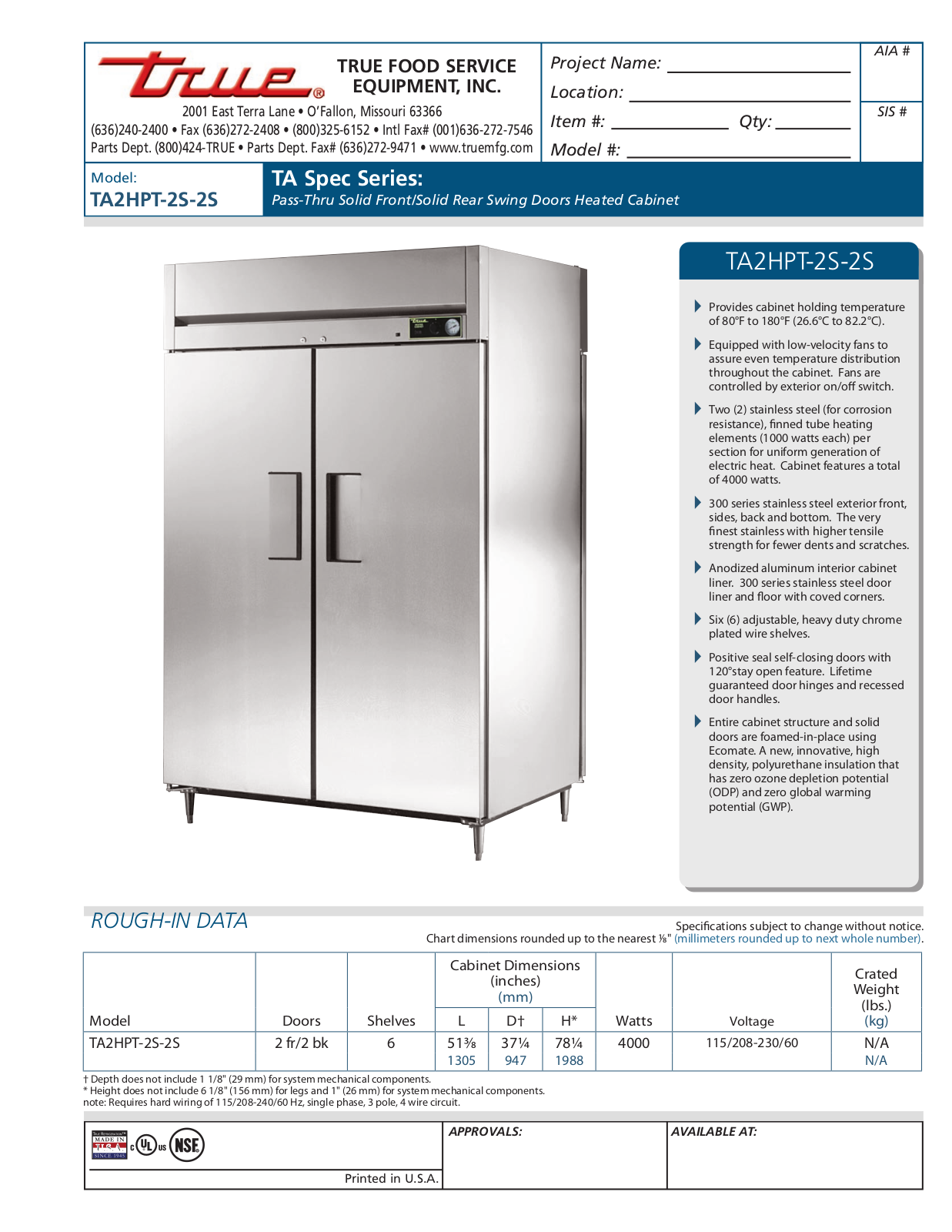 True TA2HPT-2S-2S User Manual