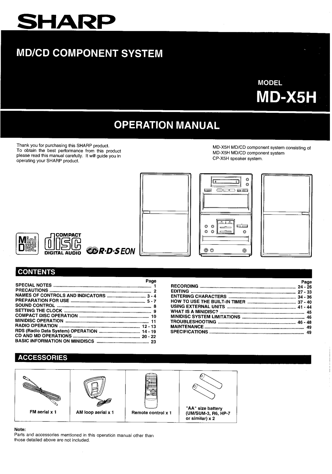 Sharp MD-X5H User Manual