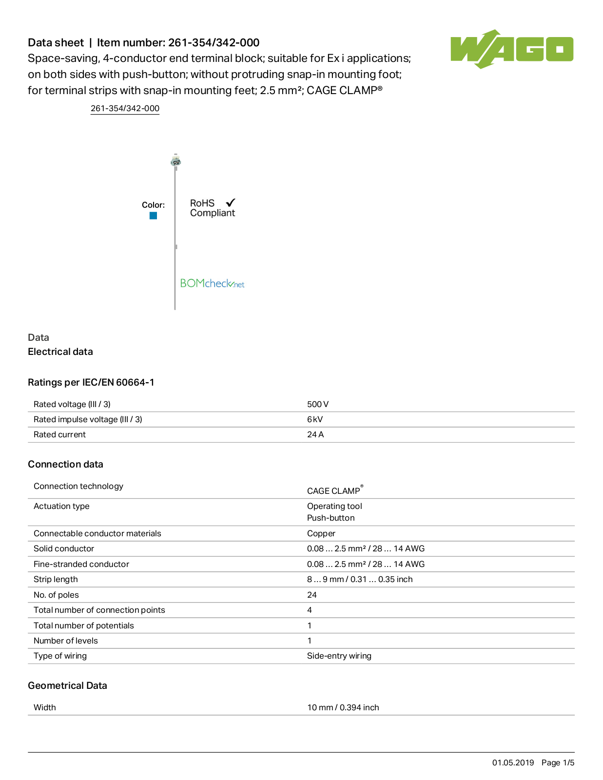 Wago 261-354/342-000 Data Sheet