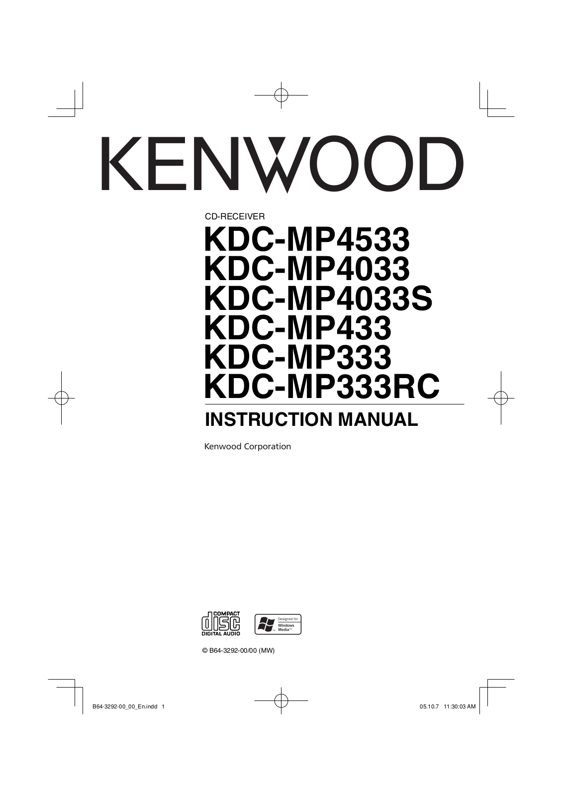 Kenwood KDC-MP333RC, KDC-MP4033S, KDC-MP4033, KDC-MP433, KDC-MP4533 User Manual