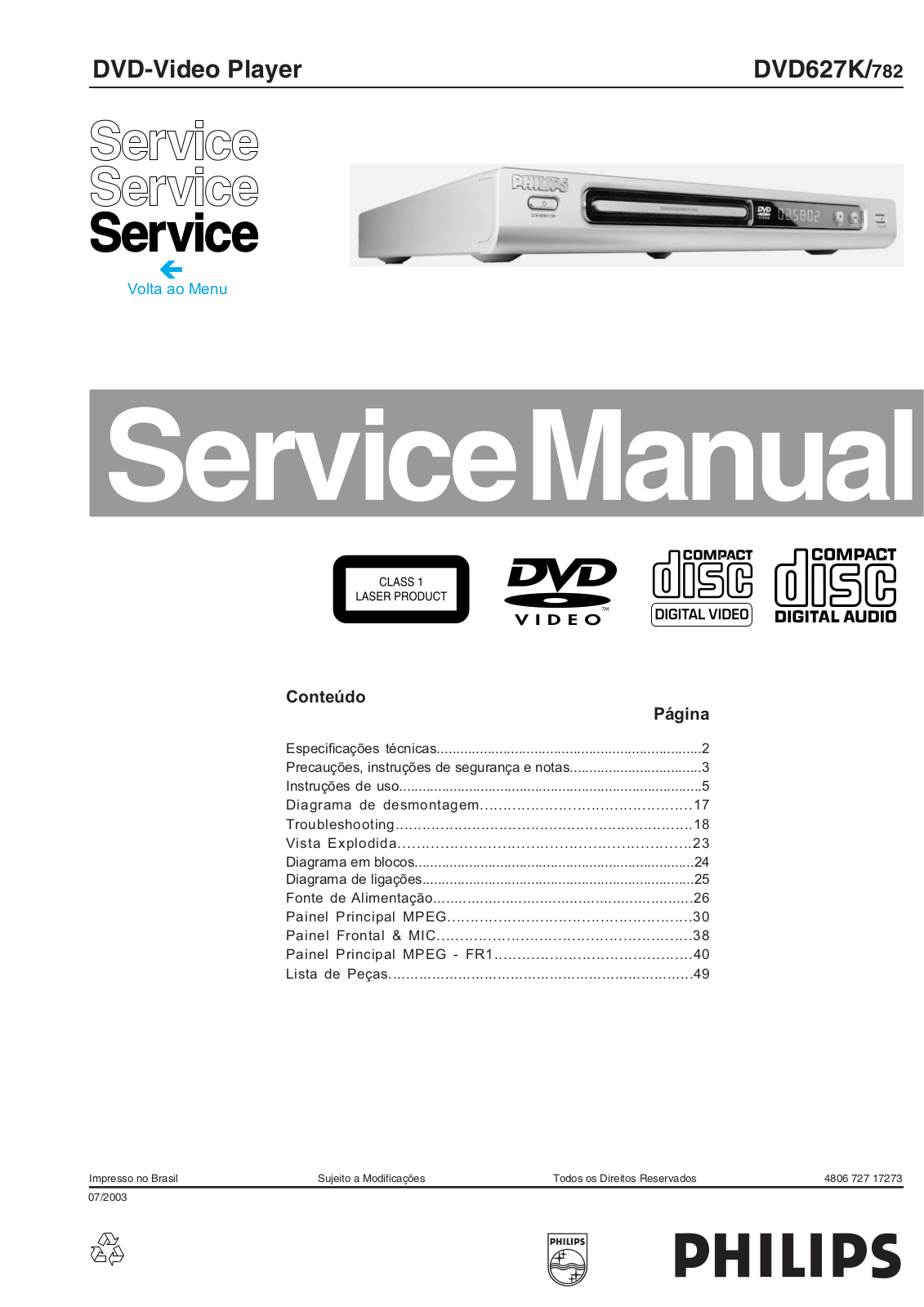 Philips DVD-627K, DVD-782 Schematic