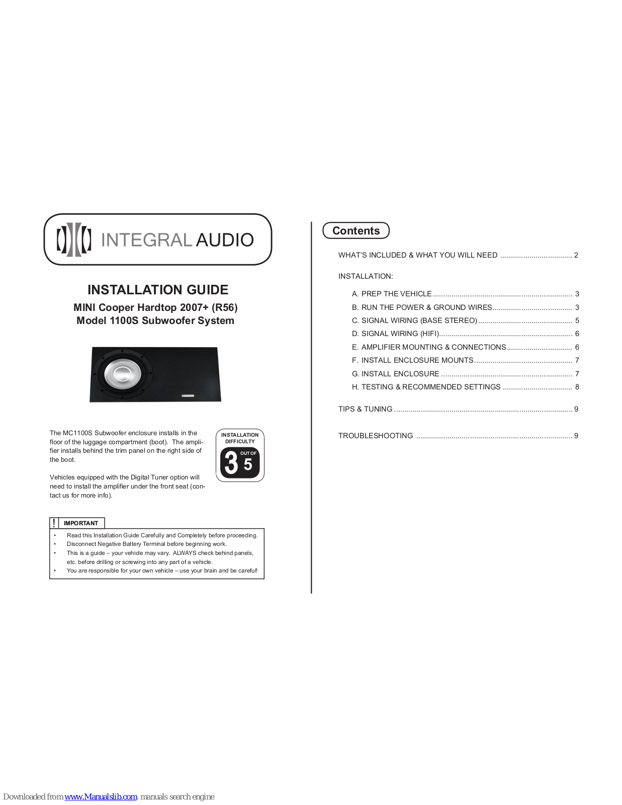 Integral Audio 1100S Installation Manual