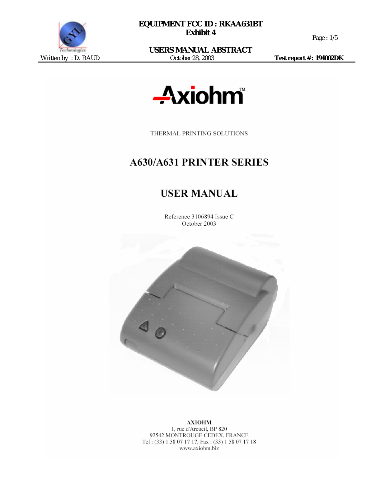 AXIOHM A631BT User Manual