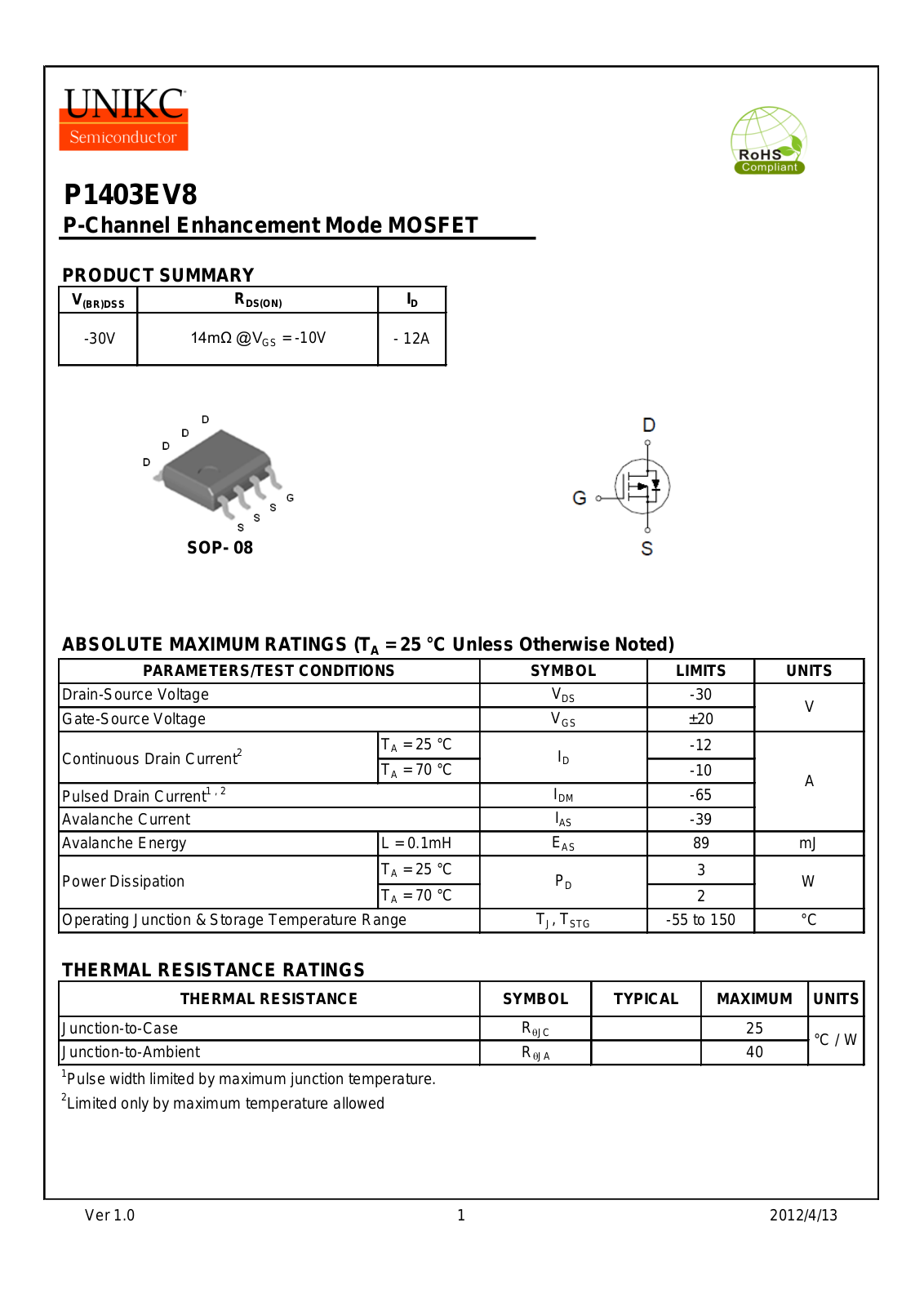 Datasheet P1403EV8 Datasheet (Unikc) - ManualMachine.com