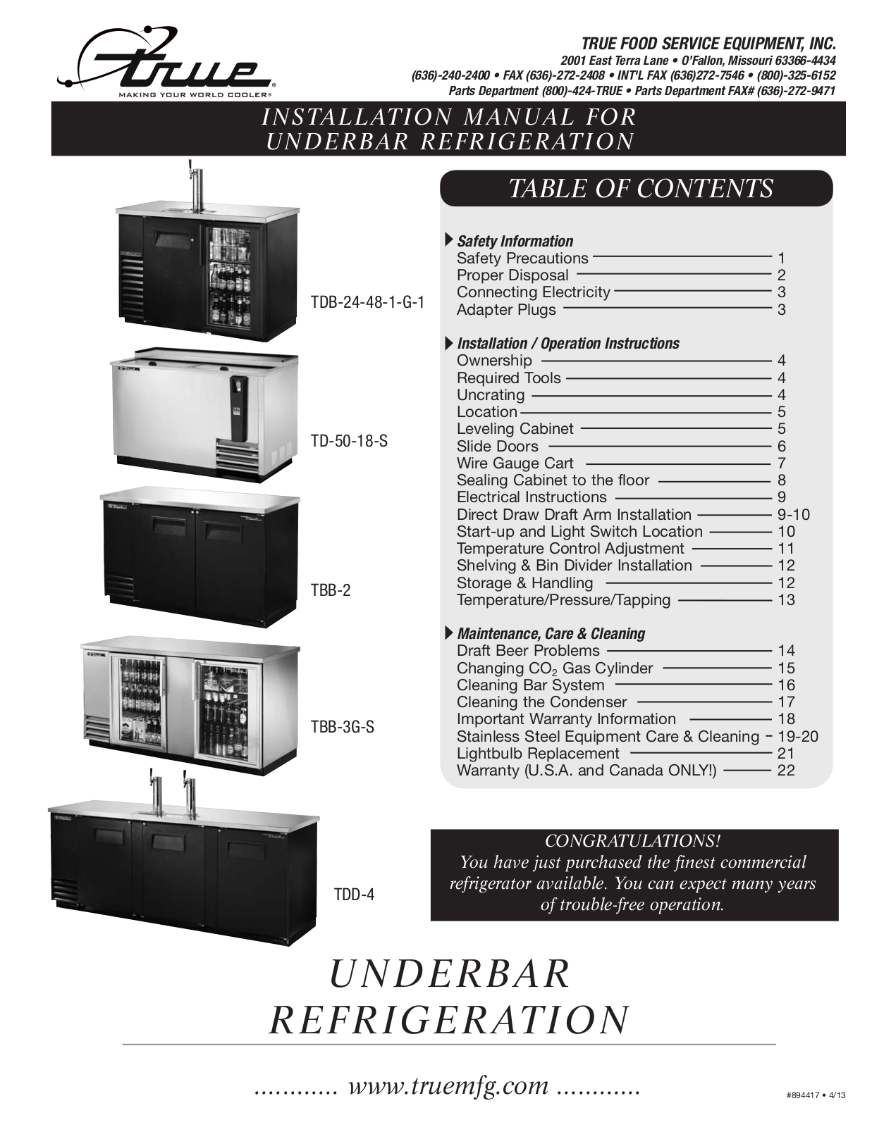 True TD-50-18-S-LT User Manual