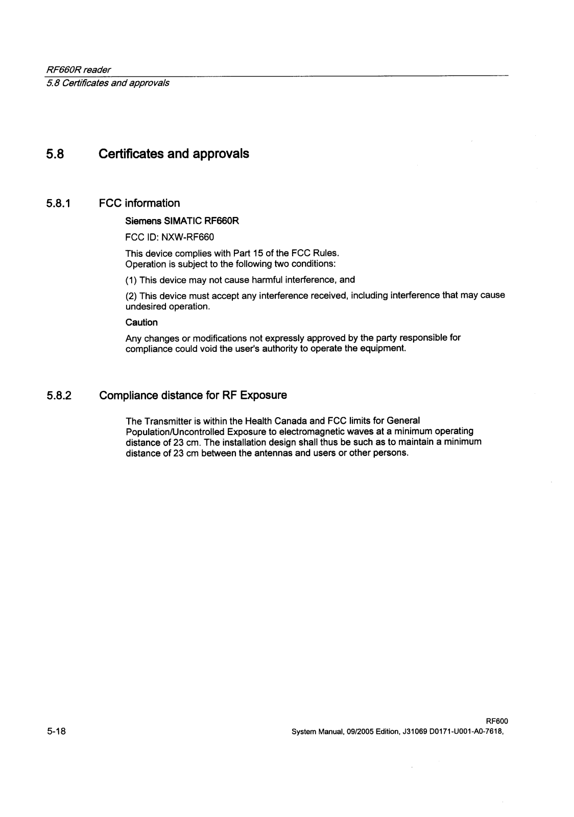 Siemens RF660 FCC information