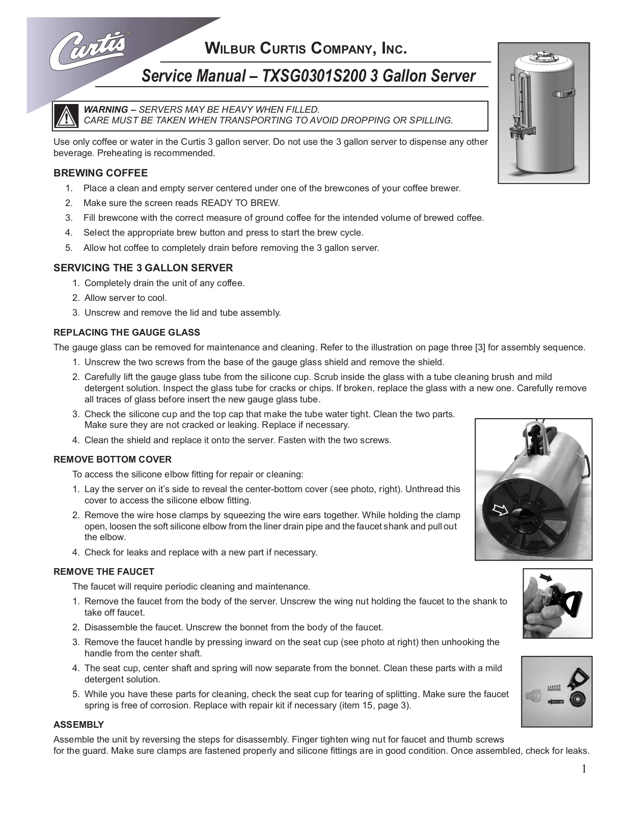 Wilbur Curtis TXSG0301S200 Service Manual