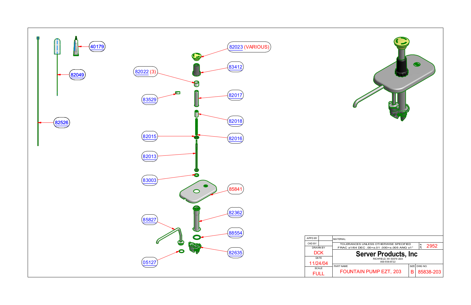 Server 85838-203 Parts Manual