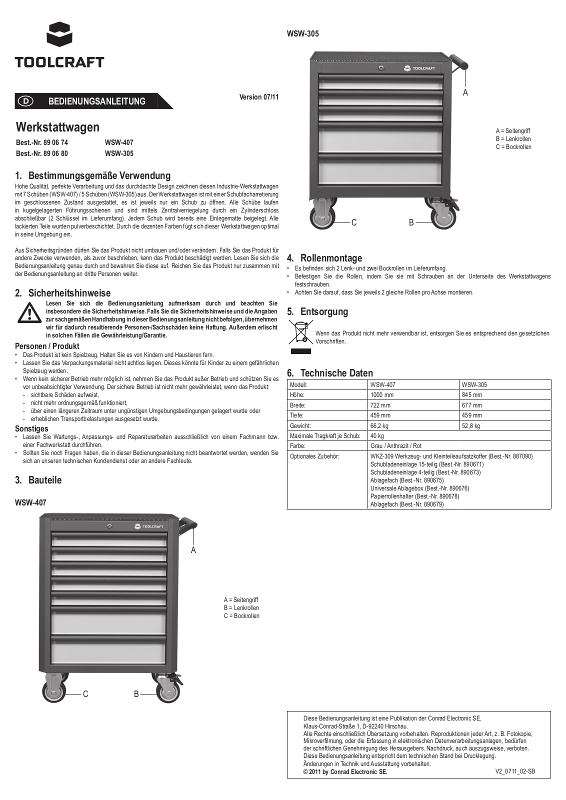 TOOLCRAFT WSW-407, WSW-305 User guide