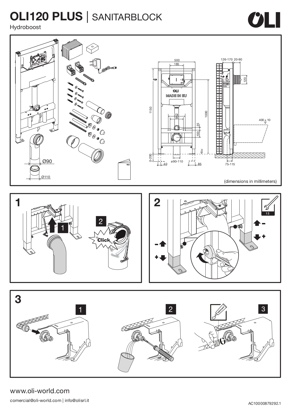 OLI 120 PLUS | SANITARBLOCK Hydroboost Installation guide