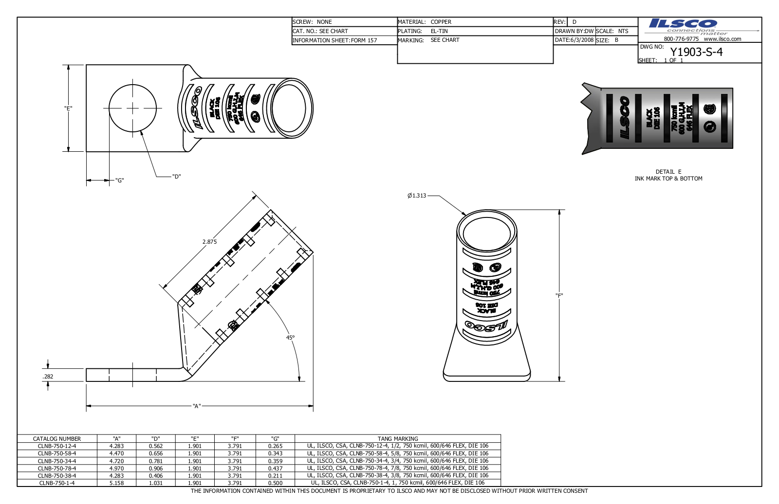 Ilsco CLNB-750-12-4 Data sheet