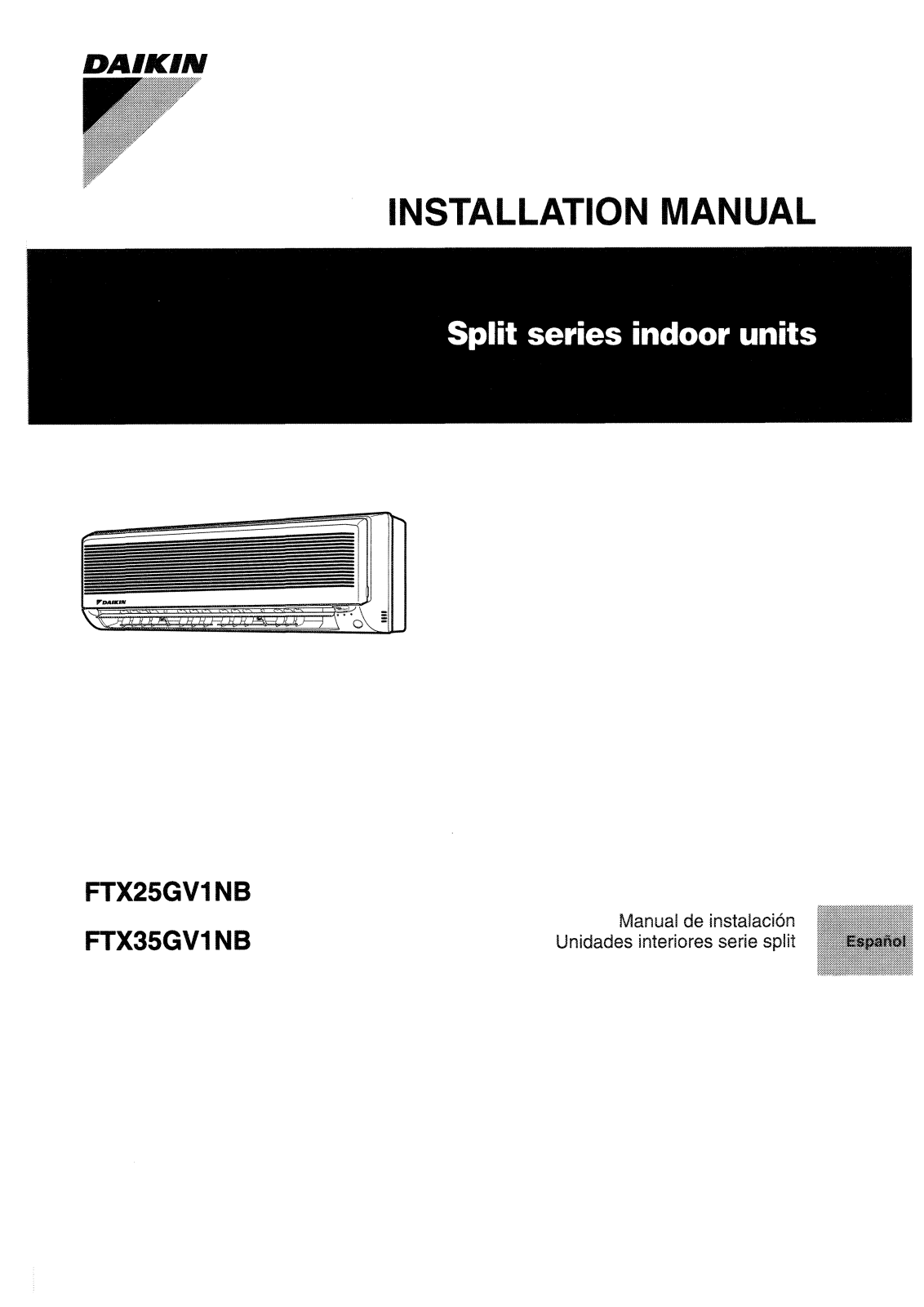 Daikin FTX25GV1NB, FTX35GV1NB Installation manuals