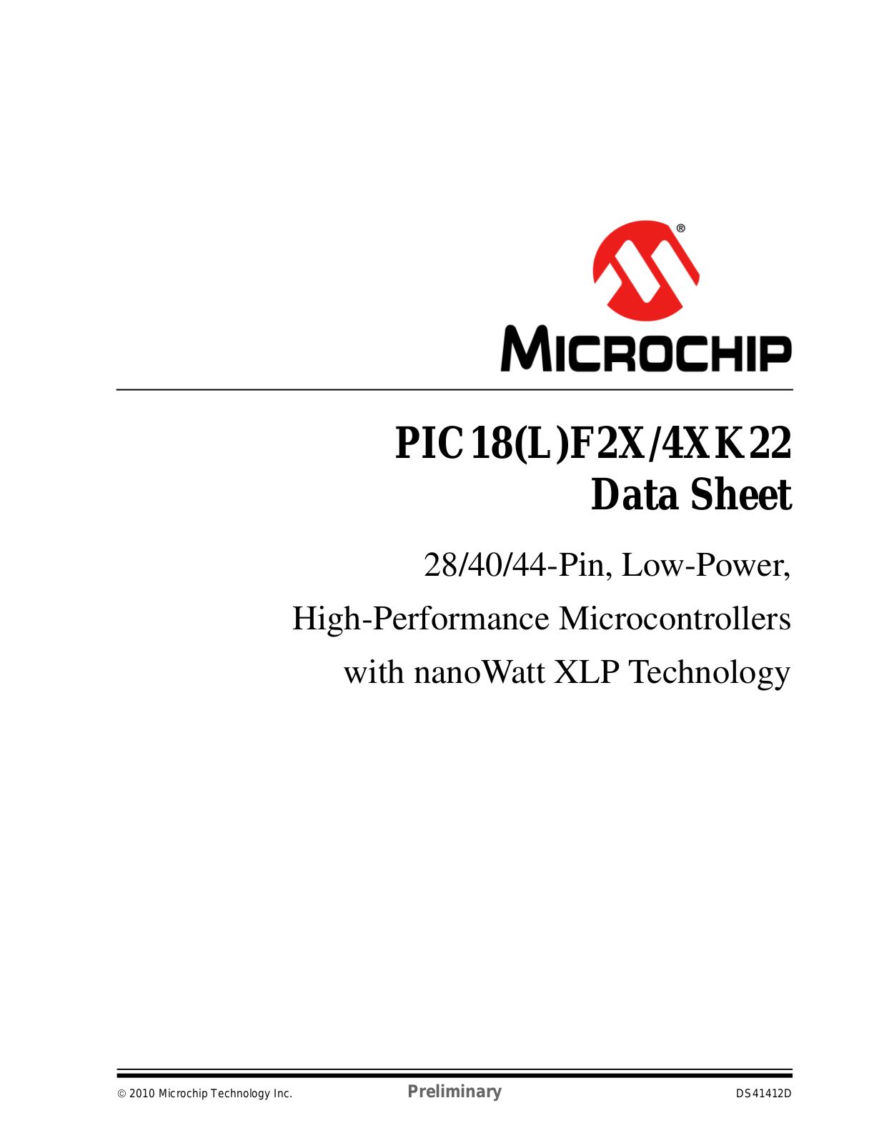 Datasheet PIC18LF23K22, PIC18LF24K22, PIC18LF25K22, PIC18LF26K22, PIC18LF43K22 Datasheet