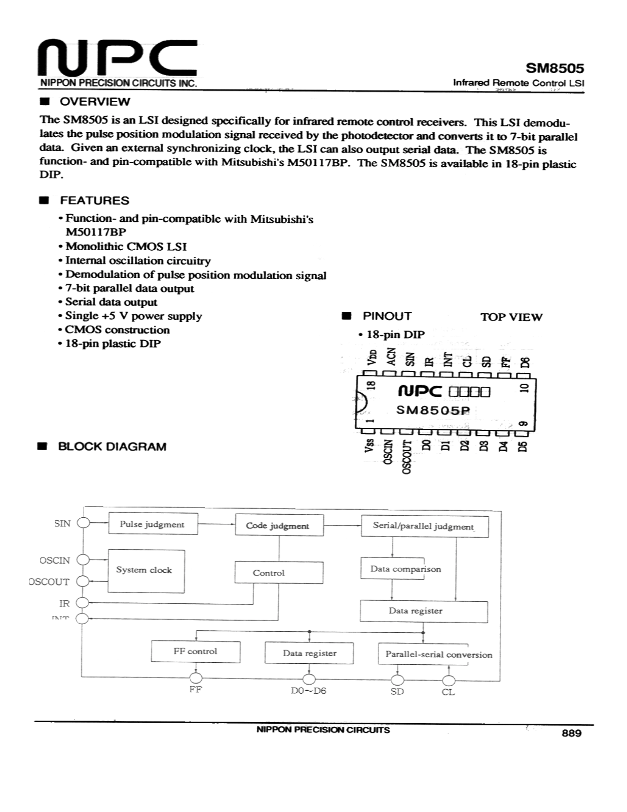 NPC SM8505 Datasheet