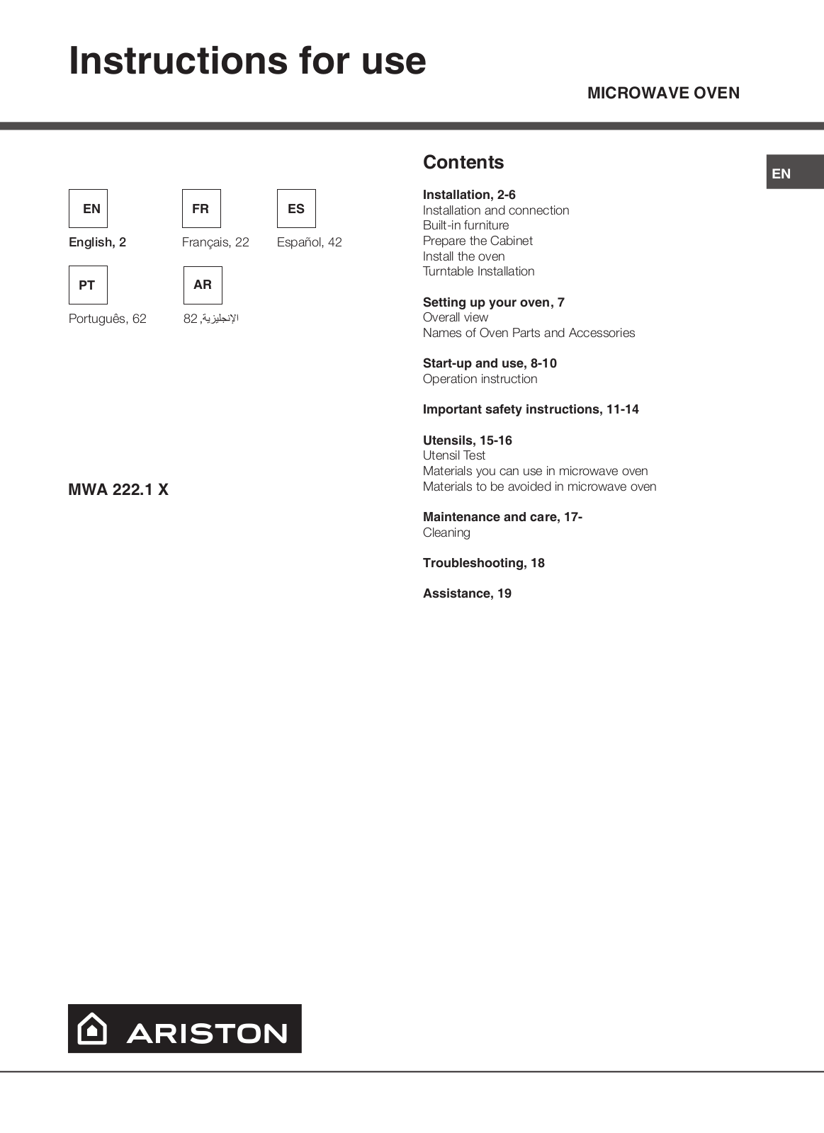 ARISTON MWA 222.1 X User Manual