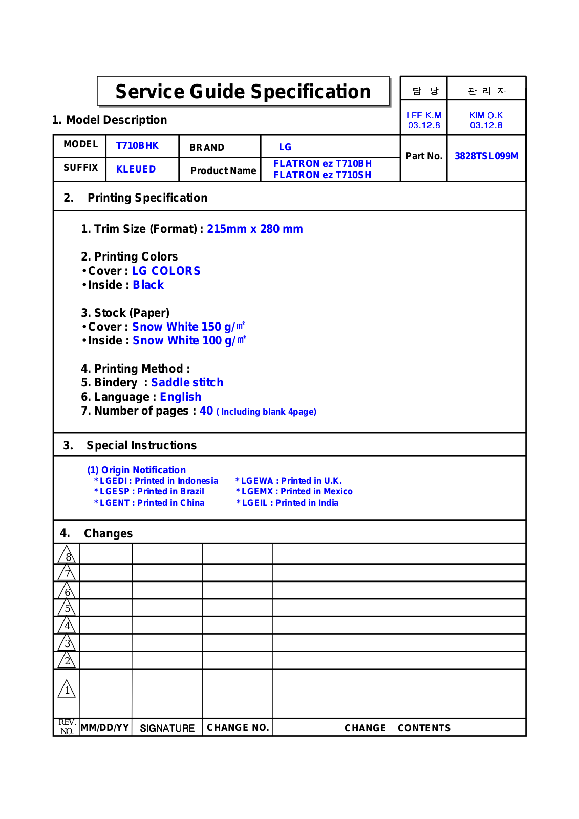 LG T710BHK, T710BH Service Manual