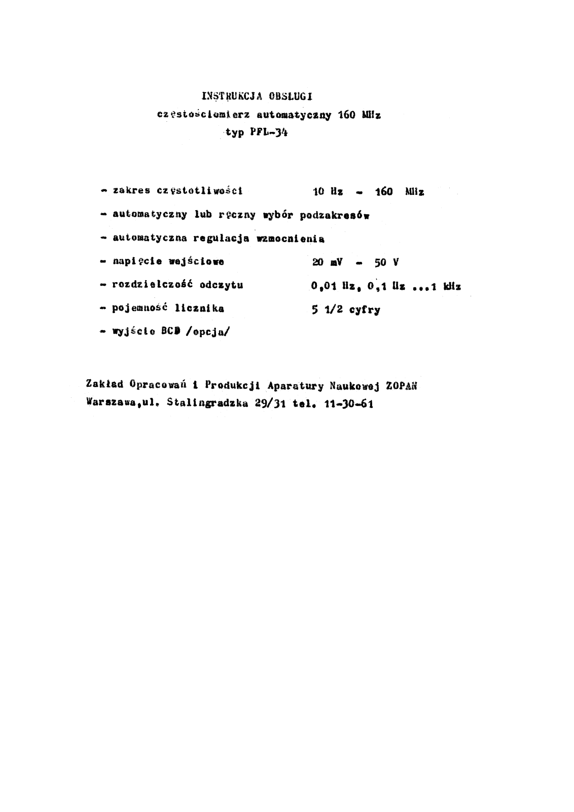 Polskie PFL34 User Manual