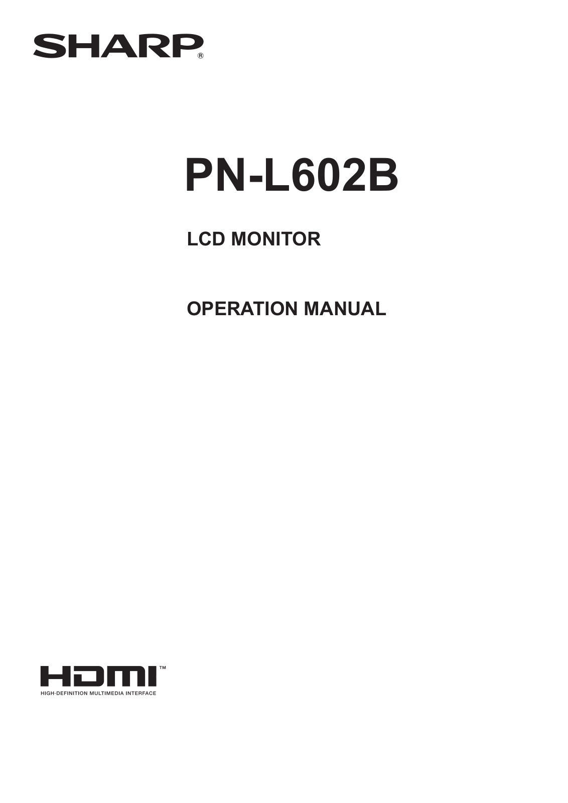 Sharp PN-L602B Owner's Manual