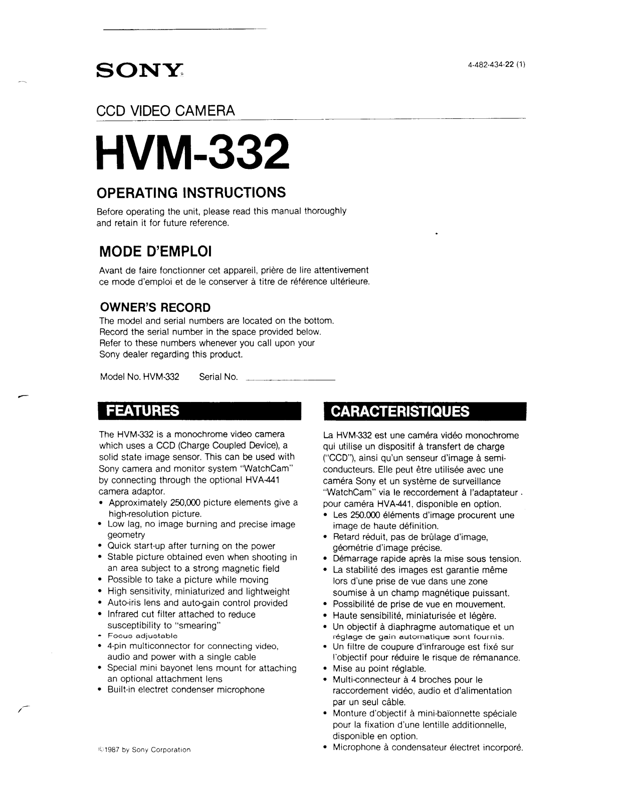 Sony HVM-332 User Manual