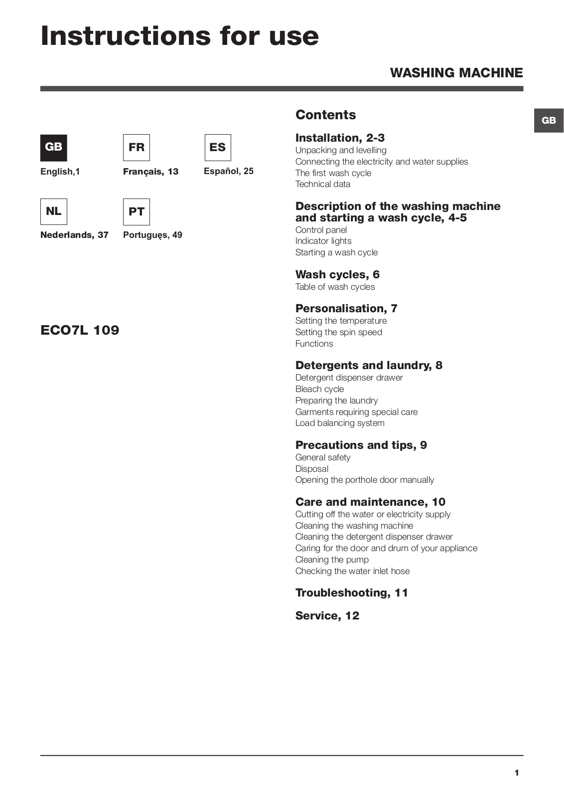 Hotpoint ECO7L 109 User Manual