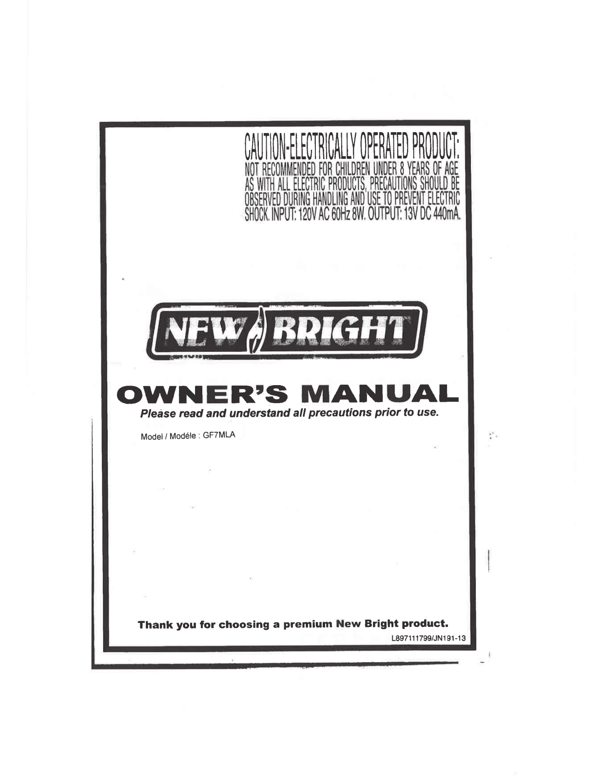 New Bright Co GF7MLA User Manual