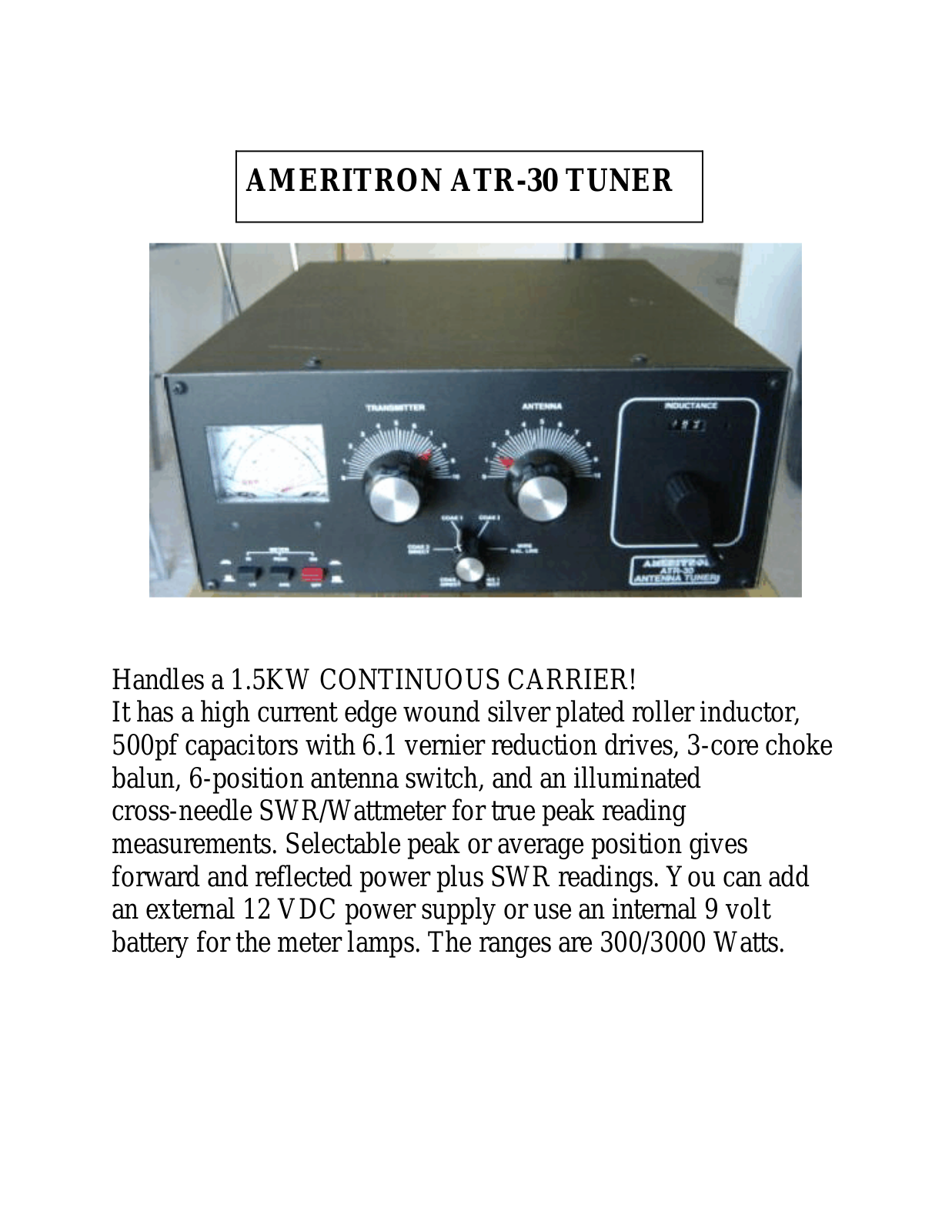 AMERITRON ATR-30 User Manual