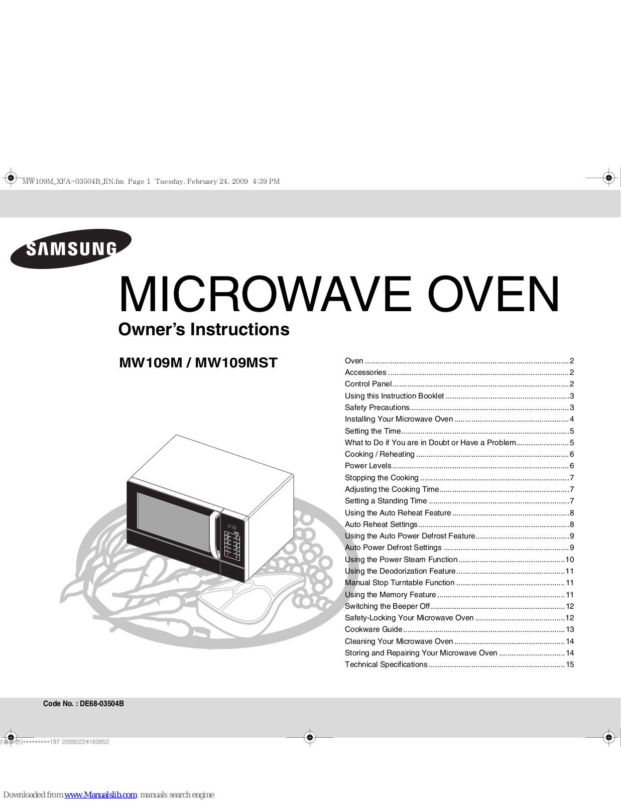 Samsung MW109M, MW109MST Owner's Instructions Manual