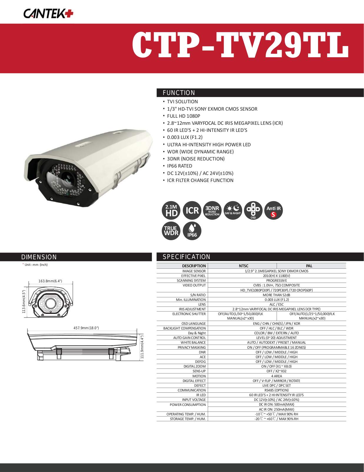 Cantek Plus CTP-TV29TL Specsheet