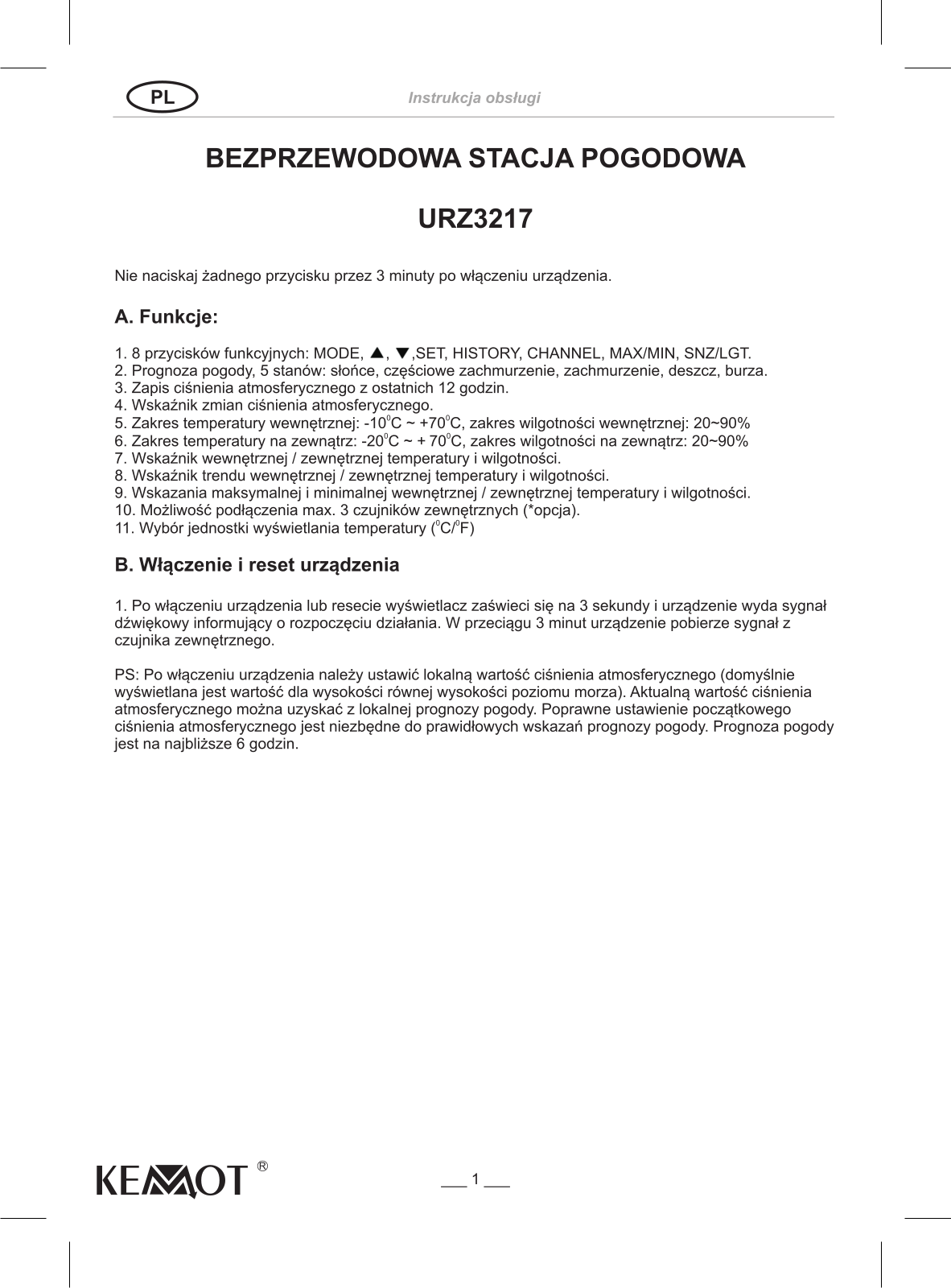 Kemot URZ3217 User Manual