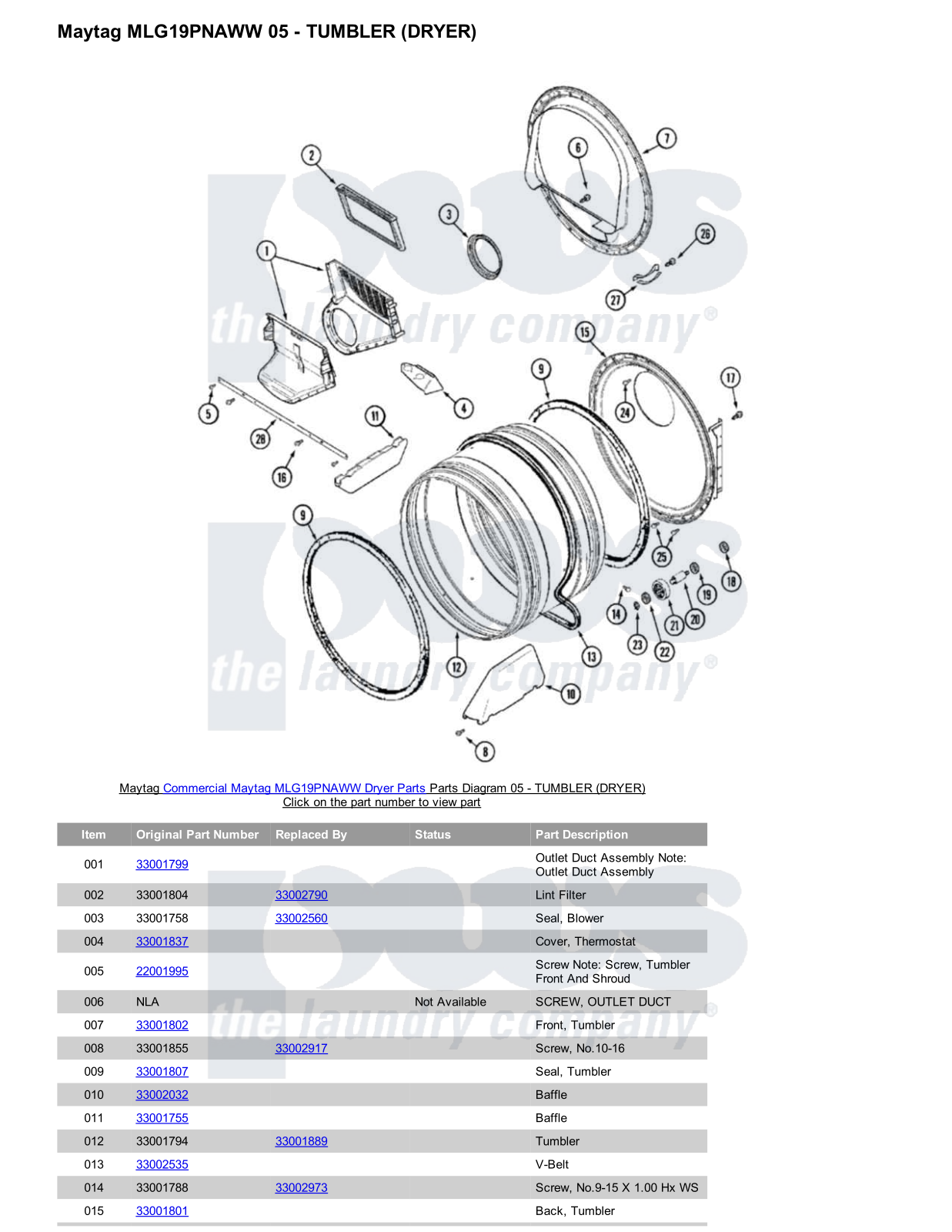 Maytag MLG19PNAWW Parts Diagram