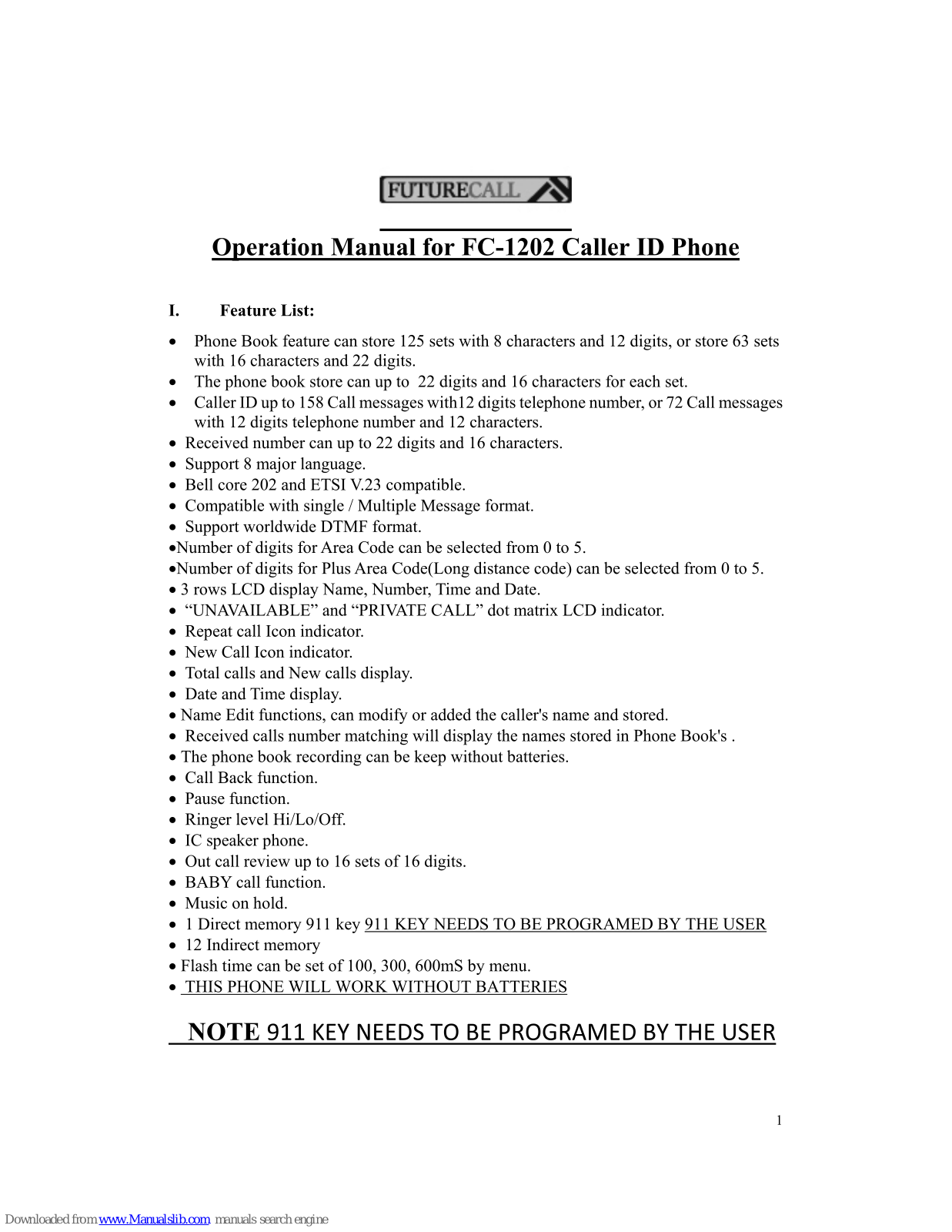 FutureCall FC-1202 Operation Manual - ManualMachine.com