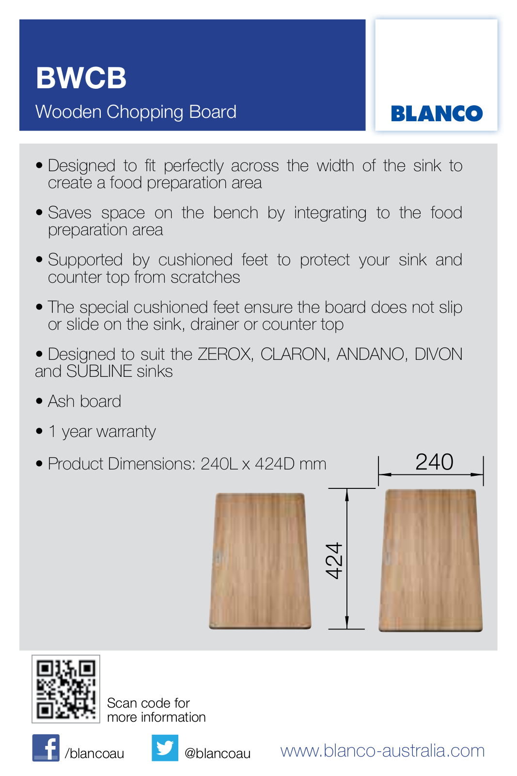 Blanco BWCB Specifications Sheet