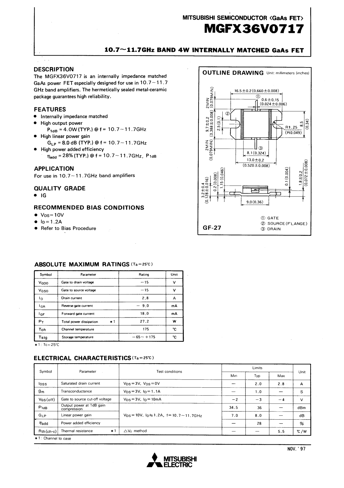 Mitsubishi MGFX36V0717 Datasheet