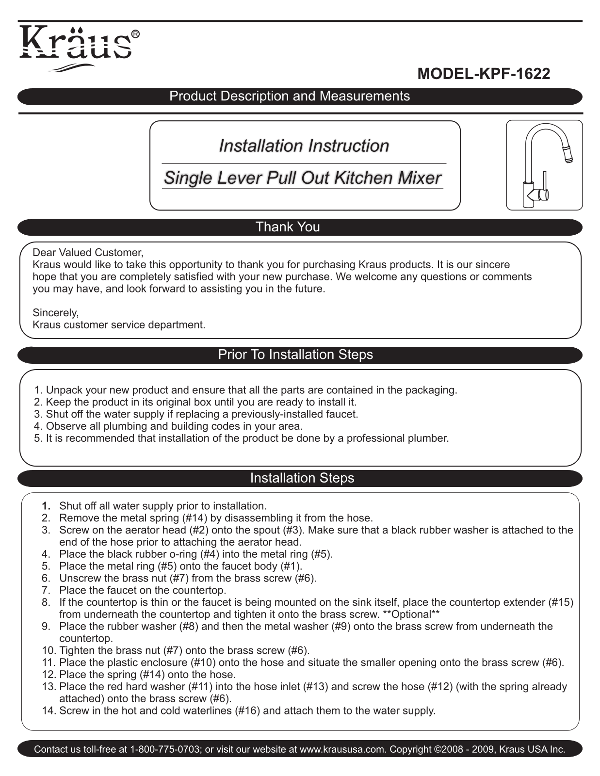 Kraus KPF1622KSD30SN Installation manual