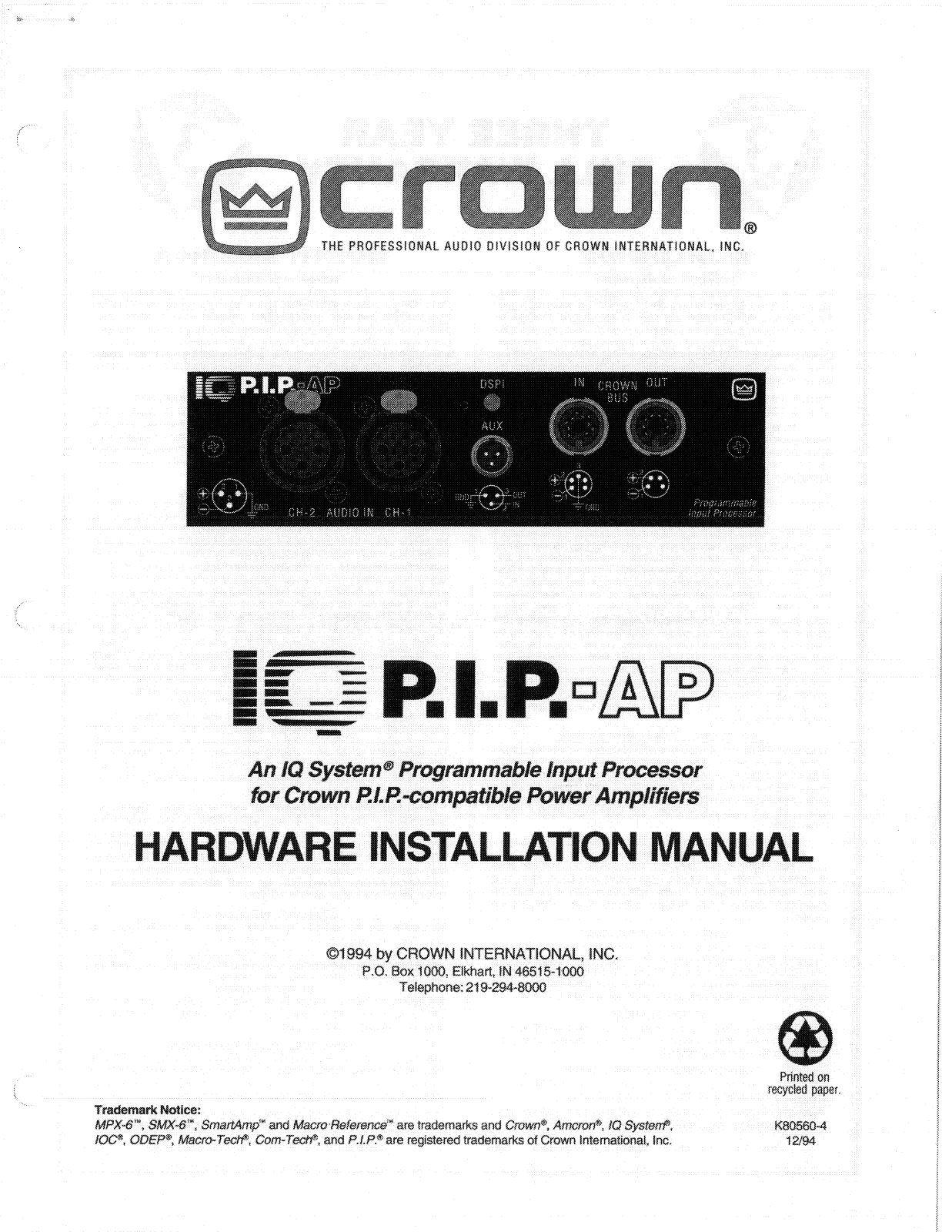 Crown IQPIPAP Owners manual