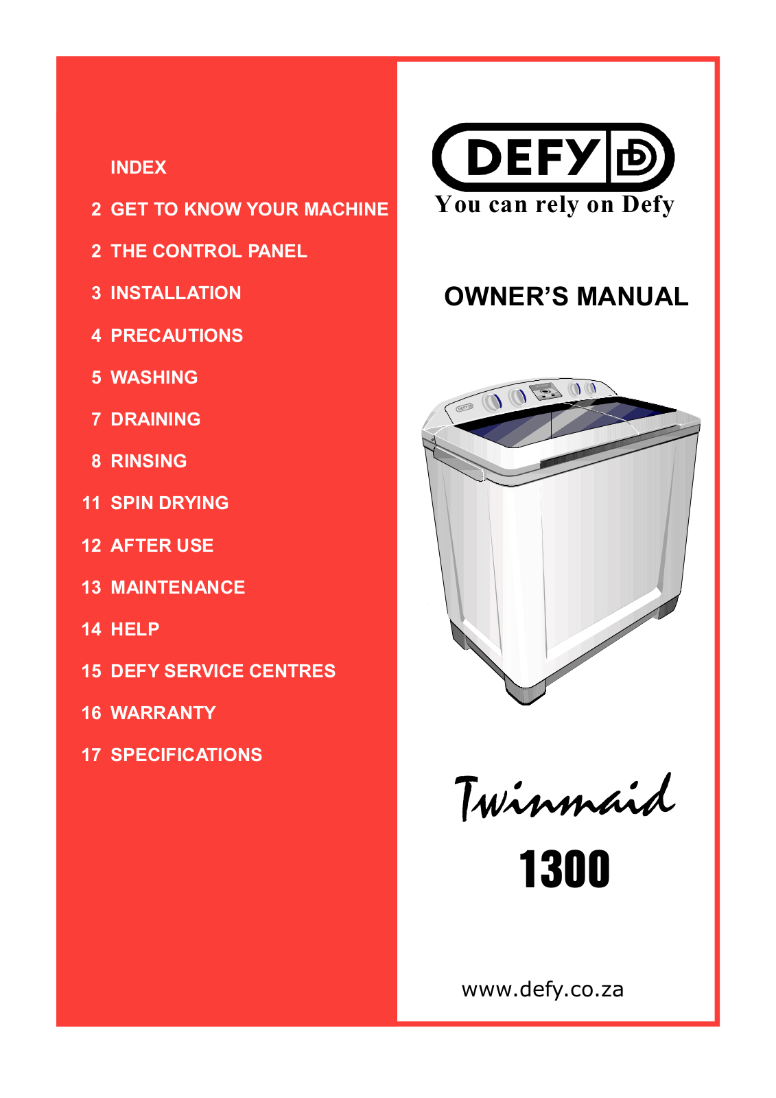 Defy Appliances 1300 User Manual