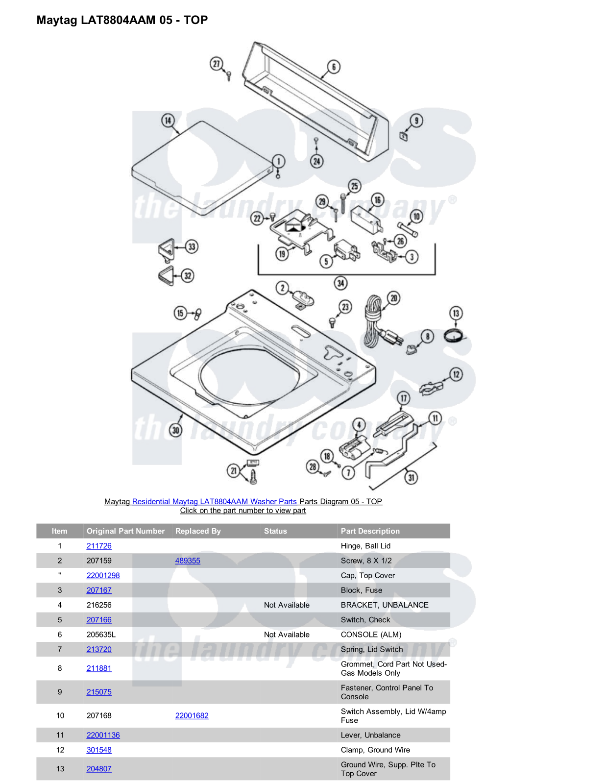 Maytag LAT8804AAM Parts Diagram