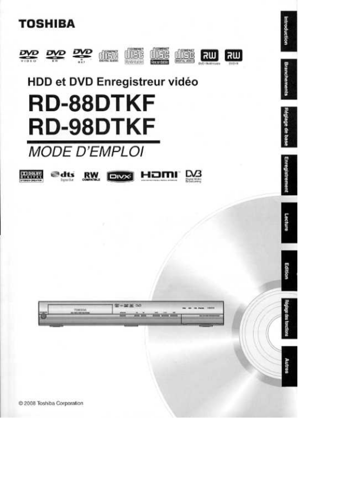 TOSHIBA RD-88DTKF, RD-98DTKF User Manual