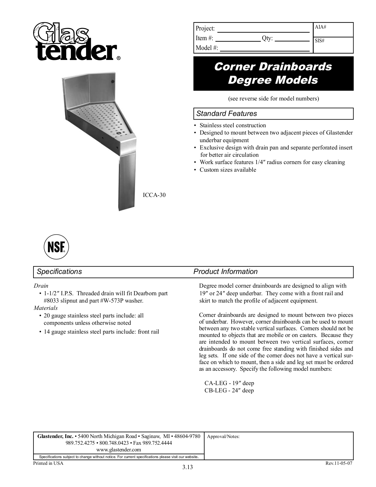 Glastender ICCA-75, OCCA-75, ICCA-60, OCCA-60, ICCA-45 General Manual