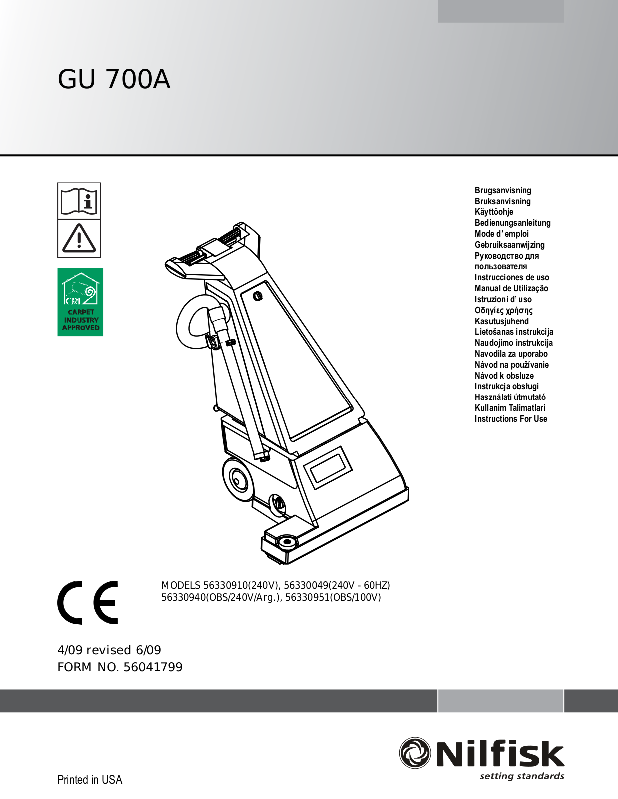 Nilfisk GU 700A Operating Instructions