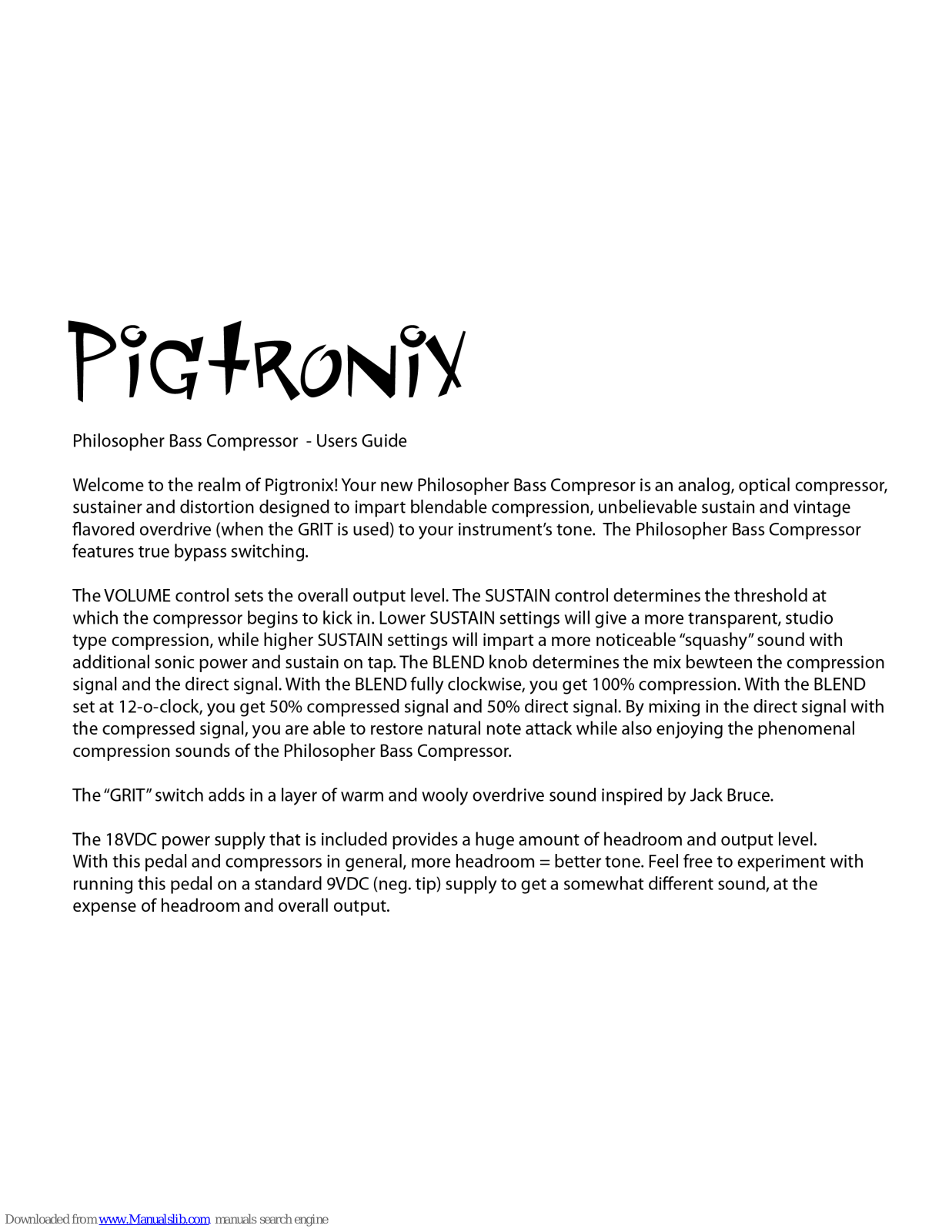 pigtronix Philosopher User Manual