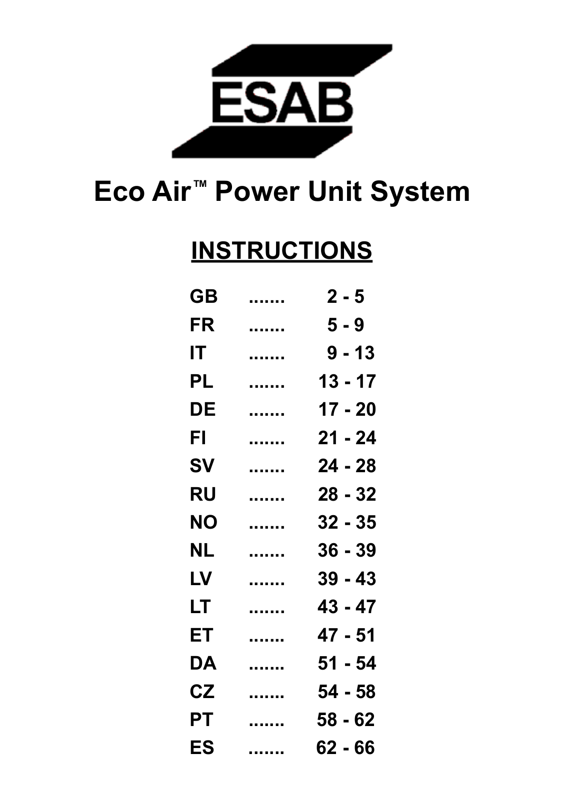 ESAB Eco Air Power Unit System Instruction manual
