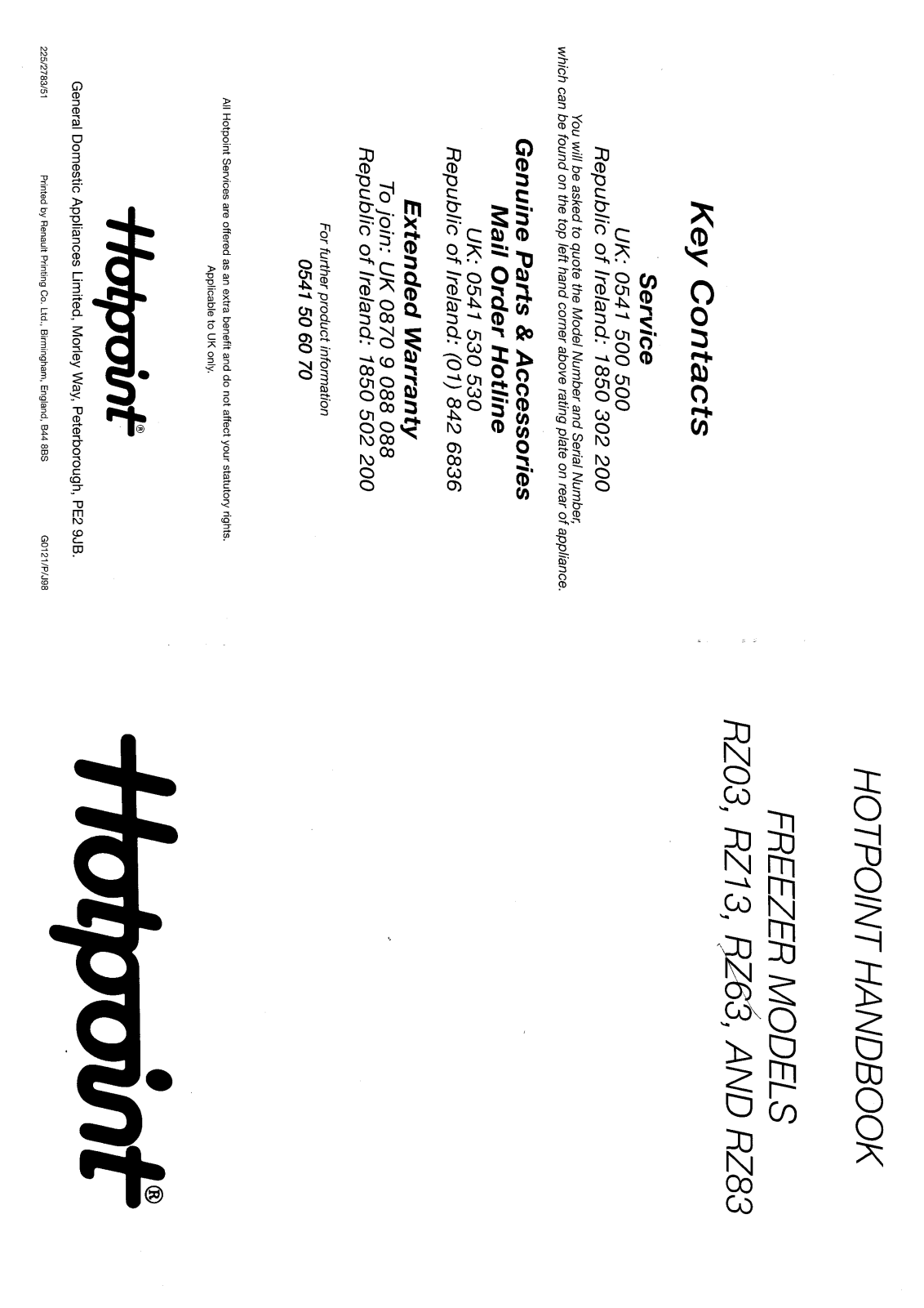 Hotpoint-Ariston HBRZ84 User Manual