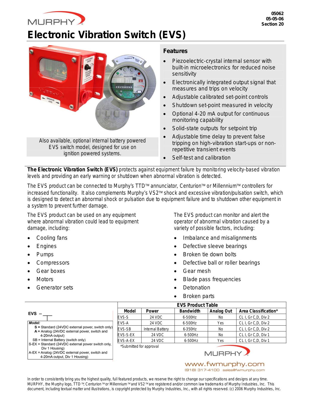 Murphy EVS-S-EX, EVS-SB, EVS-A-EX, EVS-A, EVS-S User Manual