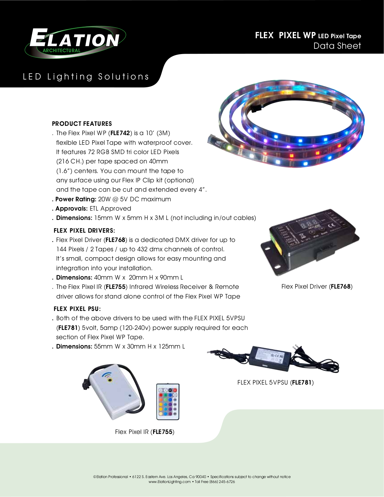 Elation Flex Pixel IRC, Flex Pixel 5VPSU, FLEX Pixel Driver1 Data Sheet